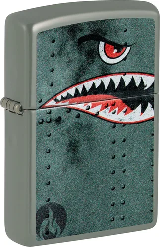 Miniatura 2 de Encendedor Zippo, arte de nariz de avión de combate, dientes de tiburón - Verde mate 80976