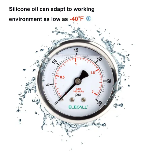 Miniatura 4 de Manómetro de presión lleno de aceite de silicona de 30 psi para prueba de presión de agua, aceite y aire en bomba de piscina, filtro de arena
