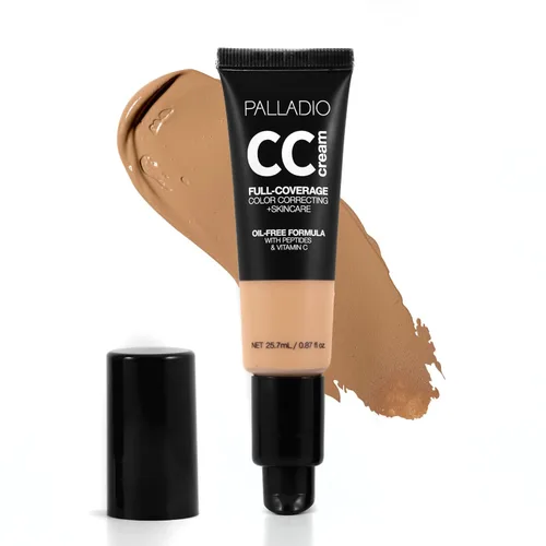 Palladio Crema CC de Corrección de Color de Cobertura Completa, Sin Aceite con Péptidos y Vitamina C, Base de Cobertura Ajustable (Tono 40W, Subtono