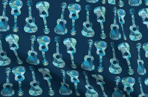 Spoonflower Tela - Ukelele, hawaiano, acuarela, azul, música, isla, océano, Hawaii, impreso en tela de gasa Fat Quarter - Costura de ropa de moda