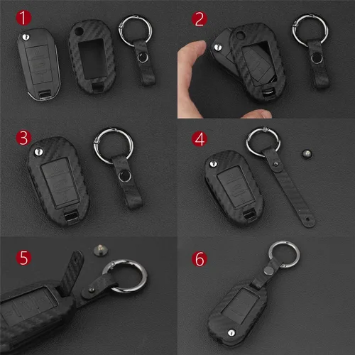 Miniatura 7 de Cubierta de patrón de textura de fibra de carbono de goma de silicona suave para Peugeot, funda de llavero remoto de coche para Peugeot 208 301 308