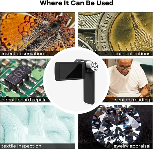 Miniatura 7 de LM203 Microscopio digital de mano con pantalla de 4 pulgadas, cámara de microscopio portátil para adultos, lupa de monedas USB 200X con 8 luces LED