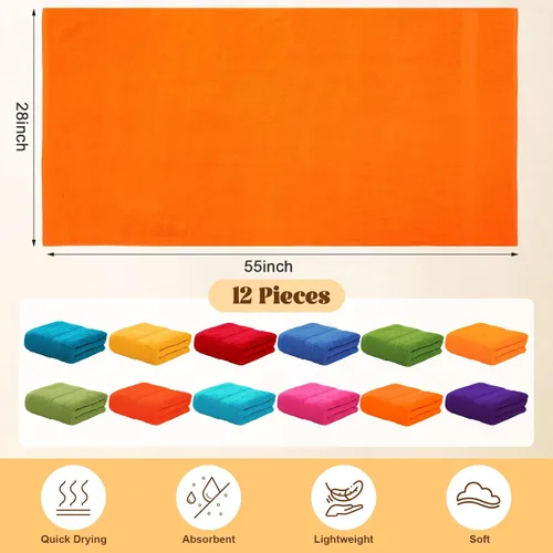 Miniatura 2 de Newwiee Juego de 12 toallas de baño a granel - Toallas grandes de algodón de 28 x 55 pulgadas en 12 colores, toalla de baño suave, ligera