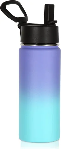 Miniatura 51 de Volhoply Paquete a Granel de 8 Botellas de Agua Aisladas de 18 Onzas, Botellas de Agua de Acero Inoxidable para Niños con Tapa con Pajita, Botella
