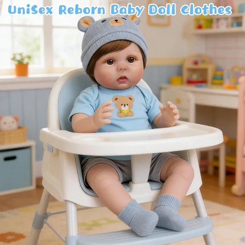 Miniatura 2 de EKOKIZ Ropa de muñecas Reborn para niños y niñas de 17 a 22 pulgadas, diseño de oso azul, a la moda, realista, conjunto de accesorios para muñecas