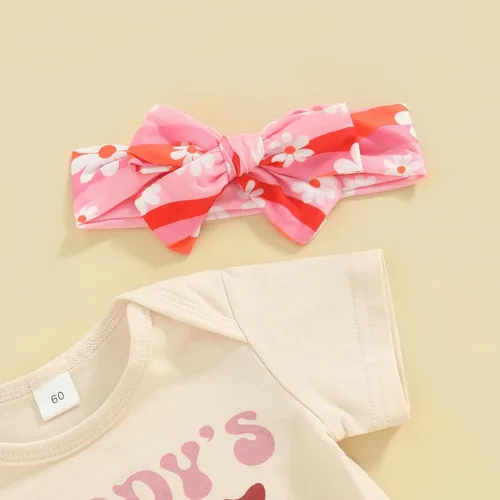 Miniatura 40 de Sejardin Ropa de verano para bebé y niña, recién nacida, manga corta, con letras, mameluco elástico con diadema