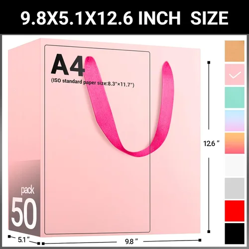 Miniatura 2 de EUSOAR Bolsas grandes de color rosa para regalo, paquete de 50 bolsas de compras de 9.8 x 5.1 x 12.6 pulgadas con asas a granel, bolsas de envoltura