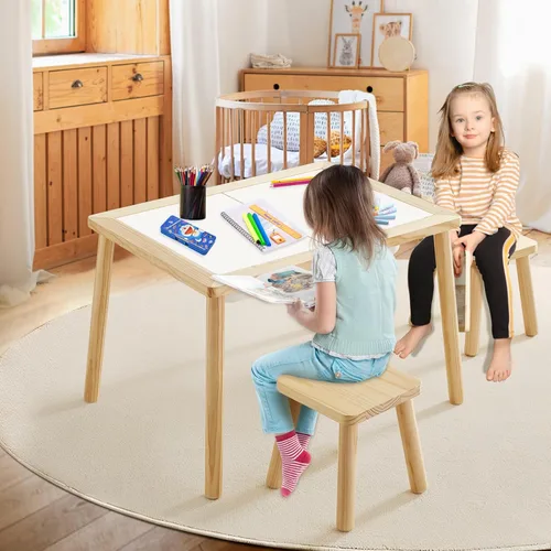 Miniatura 2 de Beright Taburete de madera para niños, taburete para niños con mesa sensorial, taburete resistente con cuatro patas ensambladas, para niños, niños