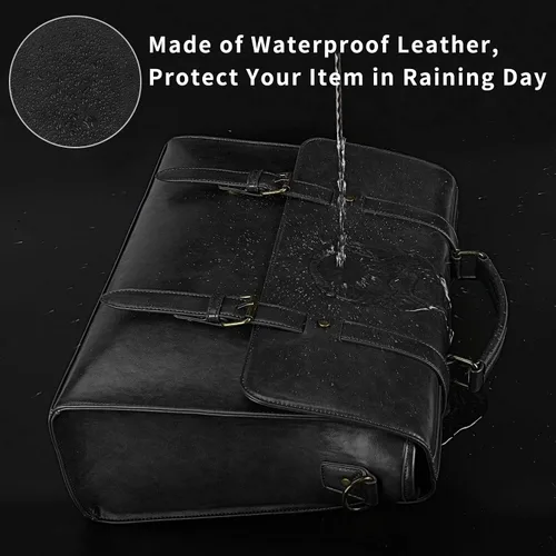 Miniatura 3 de Bolso bandolera de cuero para hombre, estilo vintage, de 15.6 pulgadas, impermeable, de cuero, para laptop, bolsa de hombro grande, bolsa de hombro
