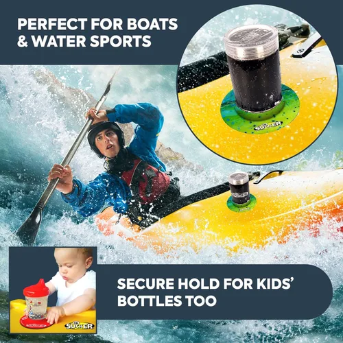 Miniatura 7 de Lil Sucker - Soporte universal para bebidas para tabla de remo, kayak, ATV y barco, café con clip, antiderrames, serie Fish Pack de 4