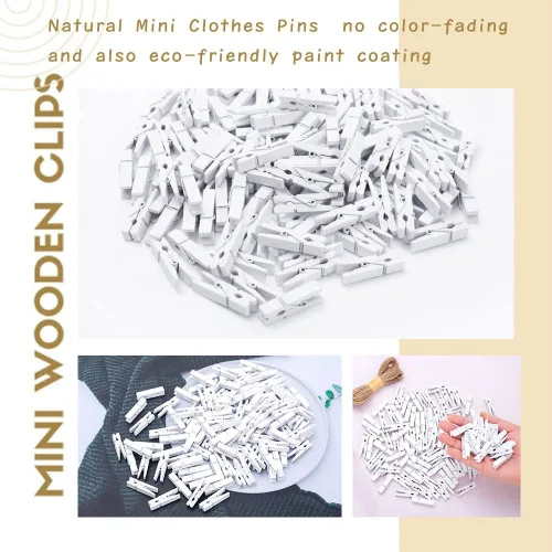 Miniatura 2 de Alfileres de ropa, 130 piezas de alfileres de madera para ropa, pinzas blancas de 1.4 pulgadas, mini alfileres de ropa para fotos, baby shower