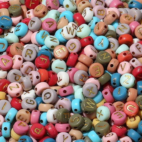 Miniatura 18 de LAIDANLA - 1500 cuentas de letras acrílicas del alfabeto doradas, cuentas redondas blancas de 7×4mm para hacer joyas, pulseras, collares, llaveros