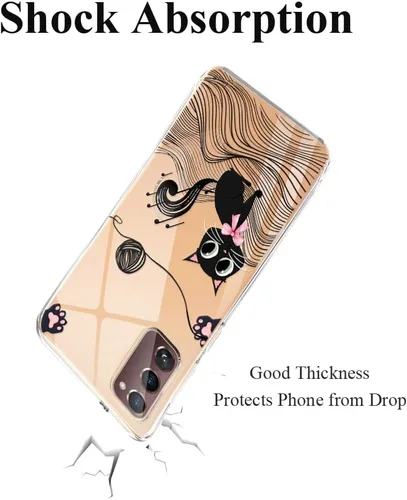 Miniatura 5 de Unov Funda para Galaxy S20 FE transparente con diseño de TPU suave absorción de golpes, diseño delgado en relieve patrón protector (gato negro)
