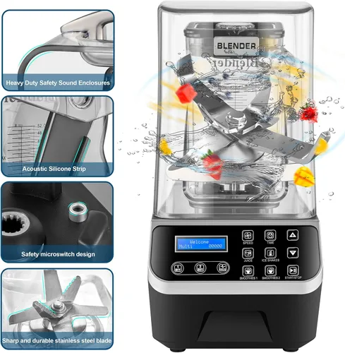 Miniatura 7 de Licuadora Comercial WaterElfo 2200W 2.1QT 68OZ Licuadora Silenciosa Motores Sin Escobillas Licuadoras Comerciales para Batidos, Bebidas Congeladas