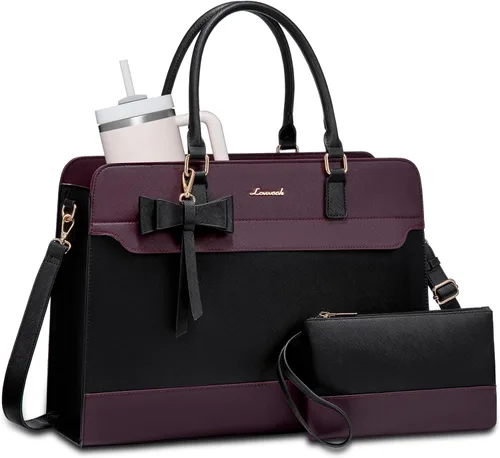 Miniatura 6 de LOVEVOOK Bolso para laptop de mano para mujer, bolso de trabajo de cuero, bolso de negocios impermeable para profesora, bolso de mano grande