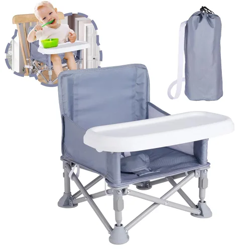 Silla de bebé portátil, asiento elevador plegable con bandeja para mesa de comedor, silla de camping compacta para césped, playa, viajes, bebés de 6