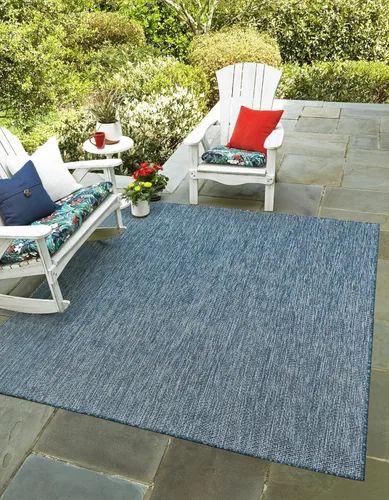 Miniatura 115 de Unique Loom Collection Alfombra de Área Plana Casual de Transición Sólida Jaspeada para Interiores/Exteriores (Pasillo 2' x 6' 1", Azul/Azul Marino)