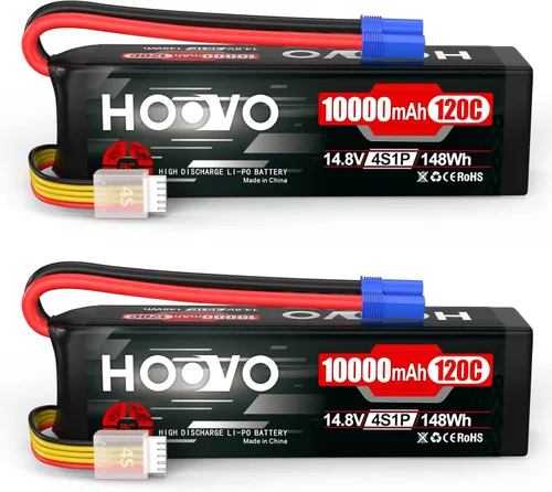 HOOVO 4S Lipo Battery 14.8V 10000mAh 120C RC Battery EC5 Plug Soft Case Compatible con RC Cars, Drones, DJI, FPV, RC Avión, Racing Hobby 2 unidades