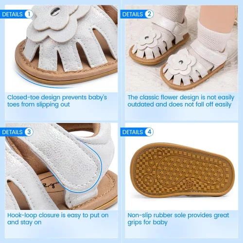 Miniatura 86 de Meckior Sandalias de verano con punta abierta y suave de piel sintética para bebés y niñas pequeñas
