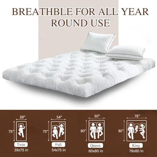Miniatura 4 de WhatsBedding 3 Inch Feather Bed Mattress Topper, Duck Feather Memory Foam Bed Topper, Soft Fluffy Supportive Pressure Relief Mattress, Twin Size, 39