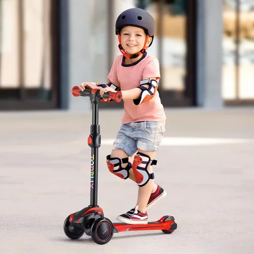 Miniatura 8 de TONBUX Patinete para niños de 3 a 12 años, patinete para niños pequeños con 4 alturas ajustables, patinete de 3 ruedas con luces, diseño de Rojo