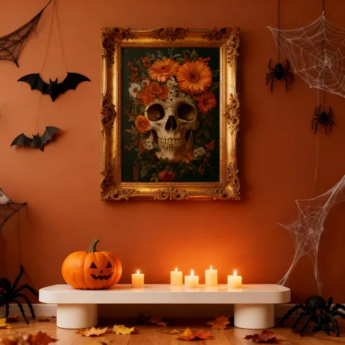 Miniatura 4 de Rompecabezas vintage de esqueleto floral de 1000 piezas para adultos – Desafiante arte de esqueleto oscuro de Halloween, acabado mate premium, 27.56