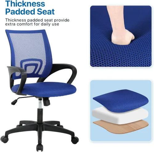 Miniatura 7 de Silla ergonómica de oficina para el hogar, silla de escritorio de malla con respaldo medio, silla de computadora con soporte lumbar, reposabrazos