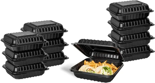 Miniatura 2 de Karat Contenedor con bisagras PP negro de 8 x 8 pulgadas, 1 compartimiento - 250 ct