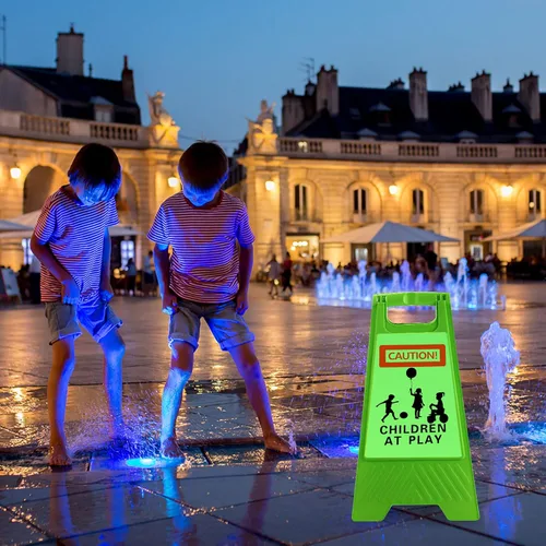 Miniatura 5 de 4 letreros grandes de 24 pulgadas para niños en el juego, reflectantes, de doble cara, letreros de seguridad para niños en juego, mango portátil