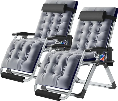 NAIZEA Silla Acolchada de Gravedad Cero, Sillas de Salón Plegables para Exteriores, Sillas de Camping Reclinables Ajustables con Portavasos, Silla