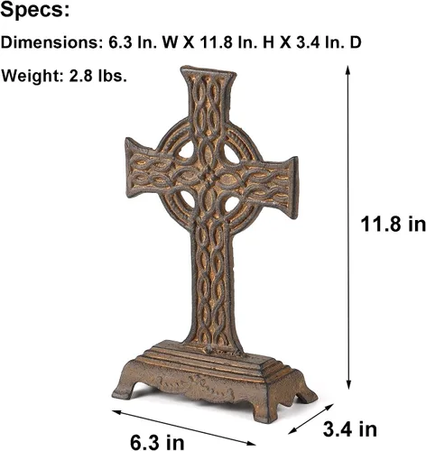Miniatura 3 de Cruz celta de metal de 12 pulgadas de alto con base gruesa, hierro oxidado envejecido, decoración de mesa cruzada para el hogar, oficina, regalo