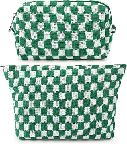Miniatura 25 de SOIDRAM 2 Piezas de Bolsa de Maquillaje a Rayas Grande, Bolsa de Cosméticos de Cordura de Gran Capacidad, Bolsa de Lona Mixta de Artículos de Rayas