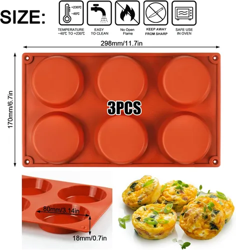 Miniatura 2 de Moldes de silicona para huevos Palksky para hornear al horno, 3 piezas de moldes de silicona de 6 cavidades para bocadillos de huevo para el Rojo 3