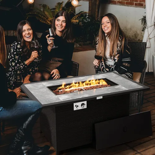 Miniatura 8 de Tangkula Patiojoy - Mesa de mimbre para fogata de propano para patio, de 52 pulgadas, mesa de fuego de gas para exteriores de 50,000 BTU