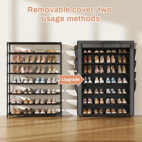 Miniatura 4 de VTRIN Zapatero con tapa, organizador de zapatos de 7 niveles para 35-40 pares de zapatos y botas, estante alto de gran capacidad con 8 bolsillos