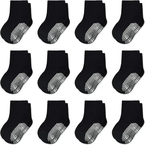 SkiBeaut Calcetines para niños pequeños, calcetines para niños con agarres, 12 pares antideslizantes para niños pequeños y niñas con agarre para 1-7