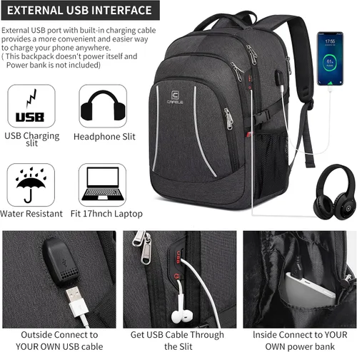 Miniatura 3 de CAFELE Mochila de viaje duradera de 17.3 pulgadas, mochila universitaria, bolsillo antirrobo RFID, bolsa para computadora de negocios grande