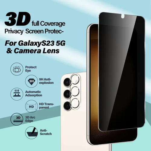 Miniatura 3 de BIGFACE Protector de pantalla de vidrio templado con privacidad para Galaxy S23 + protector de lente de cámara [2 + 2 unidades] [antiarañazos]