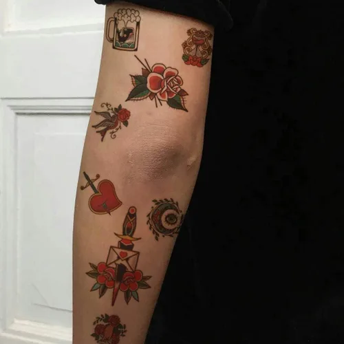 Miniatura 4 de CARGEN Calcomanías clásicas de tatuaje temporal de la vieja escuela, diferentes tamaños, calcomanías vintage de flores, brazo, rosa, tatuajes