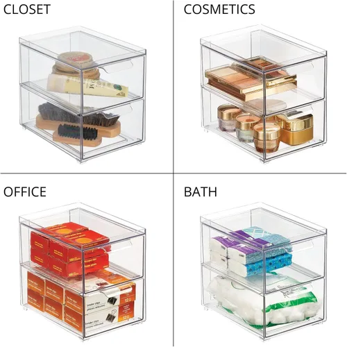 Miniatura 6 de mDesign Contenedores de Almacenamiento Apilables con 2 Cajones Extraíbles - Organizadores de Cajones de Plástico Apilables para Baño Principal