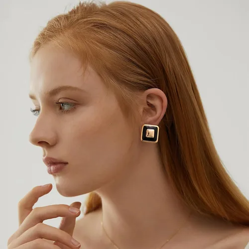 Miniatura 2 de Aretes gruesos de oro para mujer, aretes cuadrados de flor negra, aretes rojos llamativos, aretes delicados grandes retro, regalos de joyería