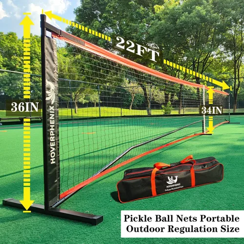 Miniatura 6 de Hoverphenix Portable Pickleball Net Set, 22FT Regulation Size Pickle Ball Net with Paddle Set of 4, Pickleballs and Carry Bag, Easy Setup for Indoor