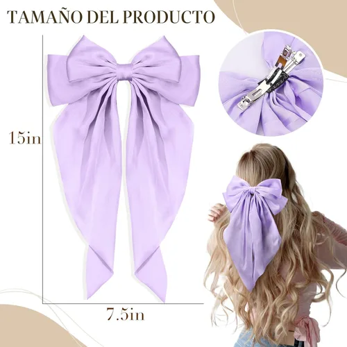 Miniatura 3 de 10 piezas de pasadores grandes de cinta para el pelo con colas largas para mujeres y niñas, TOKUFAGU accesorios vintage franceses para el cabello