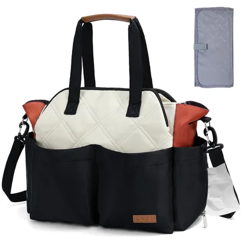 Miniatura 10 de Lekebaby - Bolso para pañales para bebé - 17 bolsillos, gran pañalera de viaje con cambiador portátil, bolso cruzado para hospital y maternidad