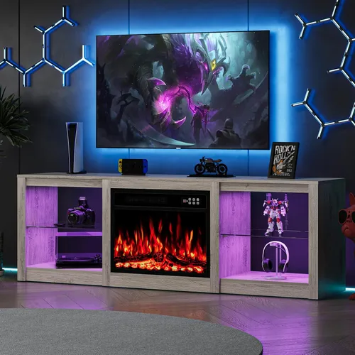 Miniatura 13 de EAG Soporte de TV con chimenea para TV de 65 pulgadas, soporte de TV con chimenea eléctrica de 18 pulgadas, centro de entretenimiento con estantes