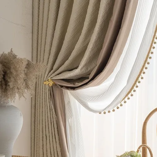 Cortinas de oscurecimiento de habitación color crema de 63 pulgadas de largo, cortinas de jacquard con cuentas plisadas de color marfil con cuentas,