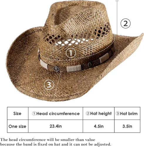 Miniatura 5 de MIX BROWN Sombreros de vaquero de paja, sombrero de vaquero occidental, sombrero de ranchero para hombres y mujeres, exquisita banda de decoración