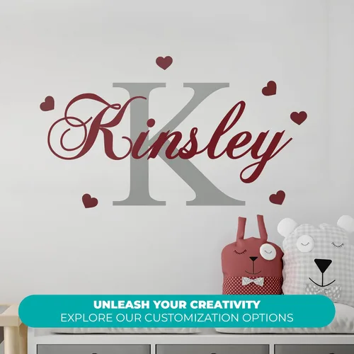 Miniatura 2 de e-Graphic Design Inc Calcomanía de pared personalizada con nombre y letras cursivas iniciales, decoración de bebé niño y niña, calcomanía mural