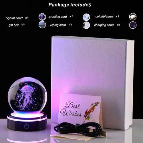 Miniatura 7 de Decoración de medusas de bola de cristal 3D, regalo para hombres y mujeres: luz nocturna de biología oceánica, regalos para hija/hijo, cumpleaños