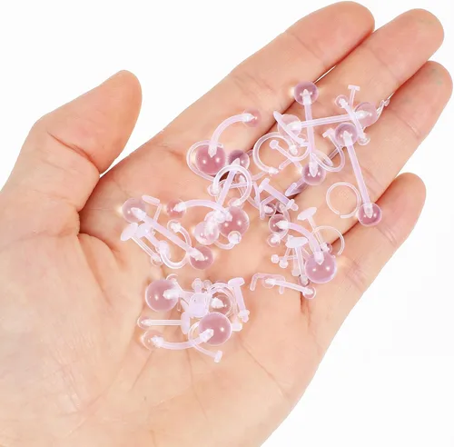 Miniatura 6 de Yolev Juego de 55 piercings de acrílico transparente: aretes para la nariz, aros para la nariz, anillos para el vientre, retenedores de tabique